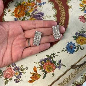 Bluette -Shoe Accessory Clips- 60s- rhinestones- silver- feminine rectangular